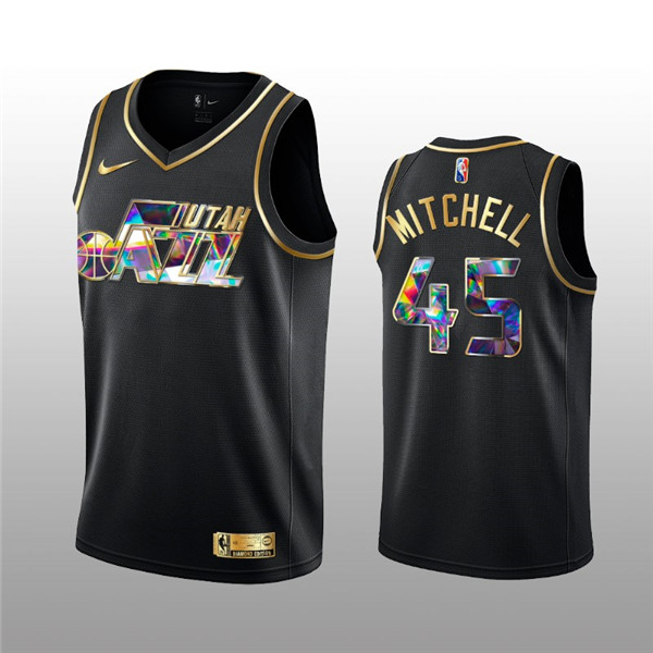 Men's Utah Jazz #45 Donovan Mitchell 2021/22 Black Golden Edition 75th Anniversary Diamond Logo Stitched Basketball Jersey